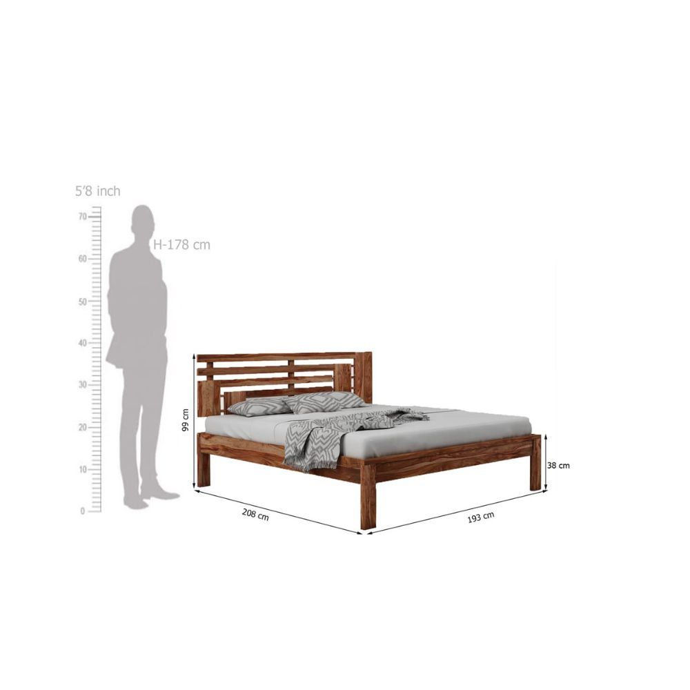 Aaram By Zebrs Solid Sheesham Wood King Bed Without Storage (Matt Finish) | Sheesham Wood Bed | Solid Wood Bed | Bed for Home | Bed with Storage