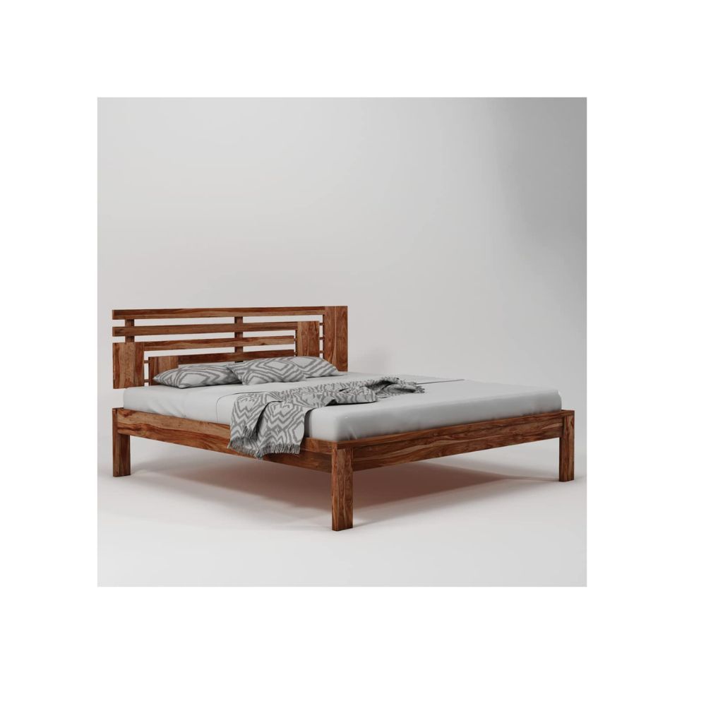 Aaram By Zebrs Solid Sheesham Wood King Bed Without Storage (Matt Finish) | Sheesham Wood Bed | Solid Wood Bed | Bed for Home | Bed with Storage
