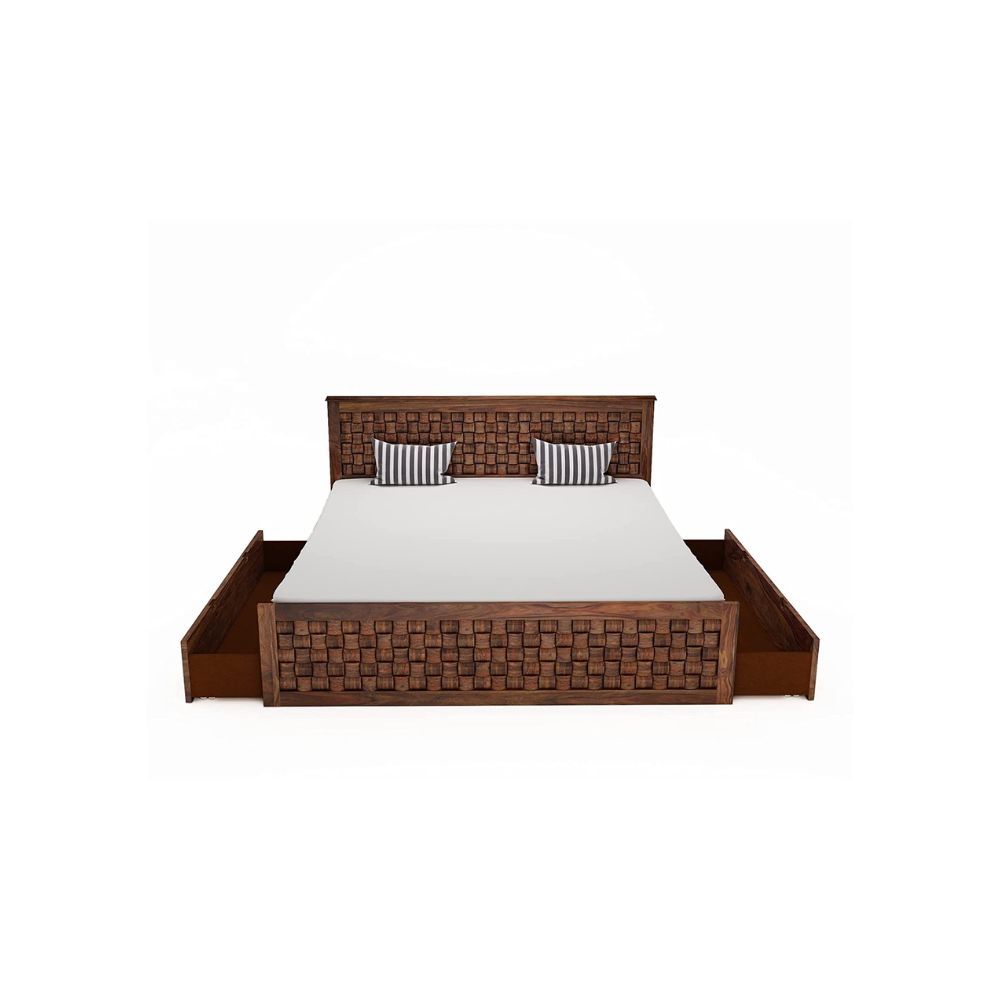 Aaram By Zebrs Solid Sheesham Wood King Size Bed with Drawer Storage for Living Room Bedroom Home Hotel Wooden Double Bed Furniture (Teak Finish)
