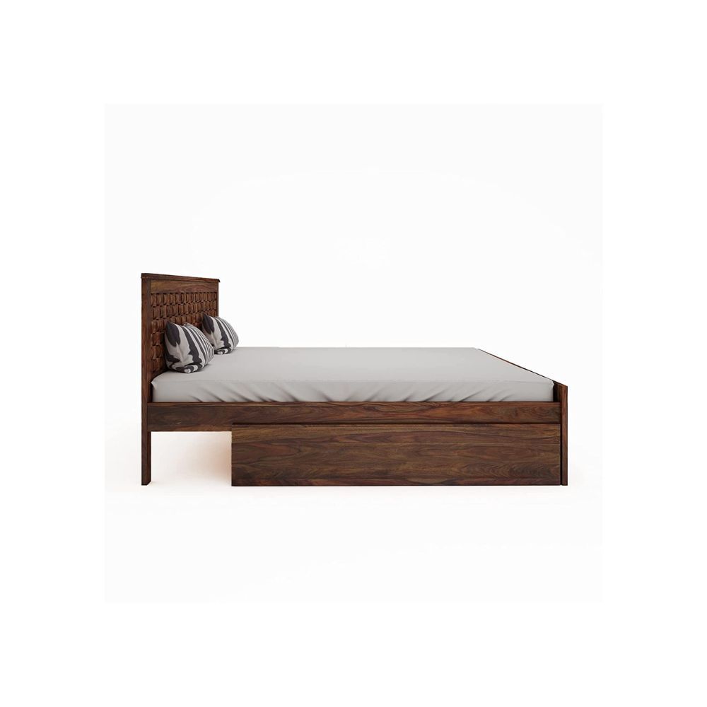 Aaram By Zebrs Solid Sheesham Wood King Size Bed with Drawer Storage for Living Room Bedroom Home Hotel Wooden Double Bed Furniture (Teak Finish)