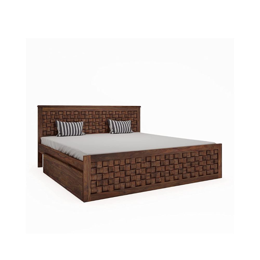 Aaram By Zebrs Solid Sheesham Wood King Size Bed with Drawer Storage for Living Room Bedroom Home Hotel Wooden Double Bed Furniture (Teak Finish)