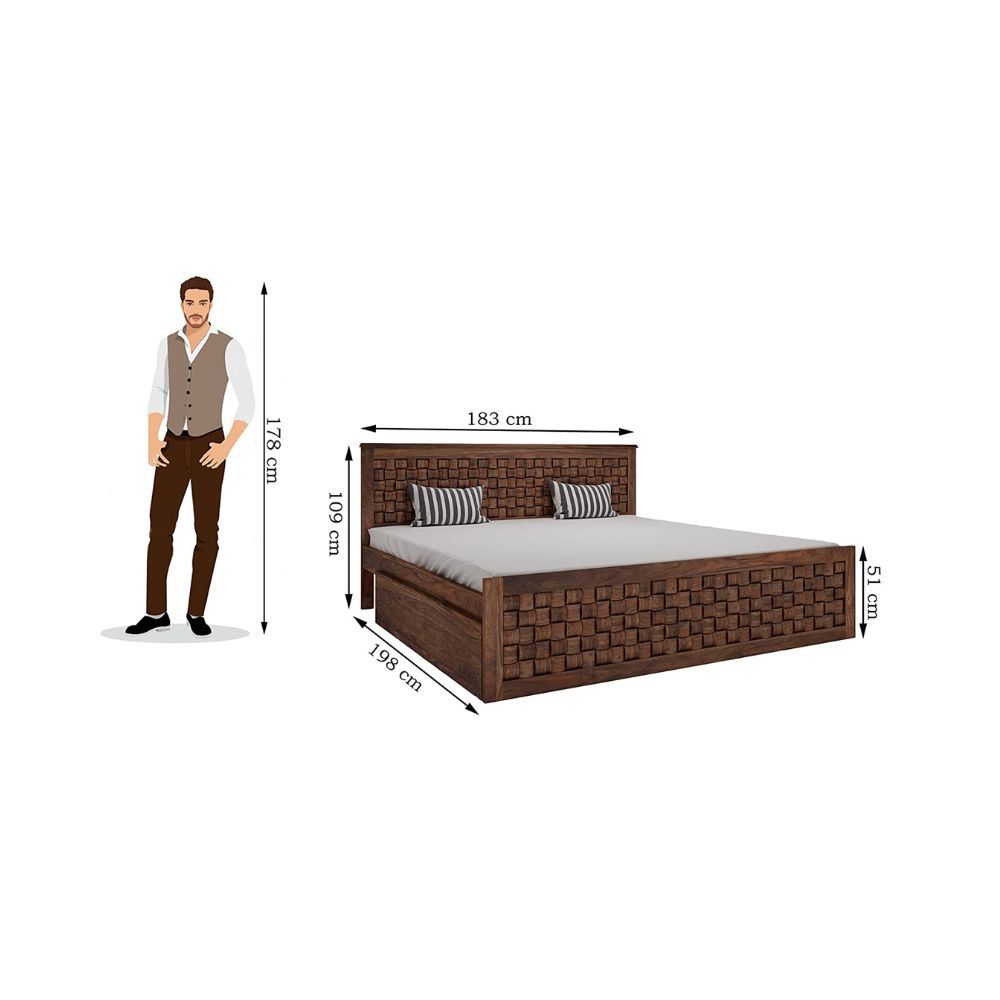 Aaram By Zebrs Solid Sheesham Wood King Size Bed with Drawer Storage for Living Room Bedroom Home Hotel Wooden Double Bed Furniture (Teak Finish)