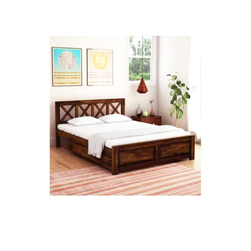 Aaram By Zebrs Solid Sheesham Wood King Size Bed with Drawer Storage (Matt Finish) | Sheesham Wood Bed | Solid Wood Bed