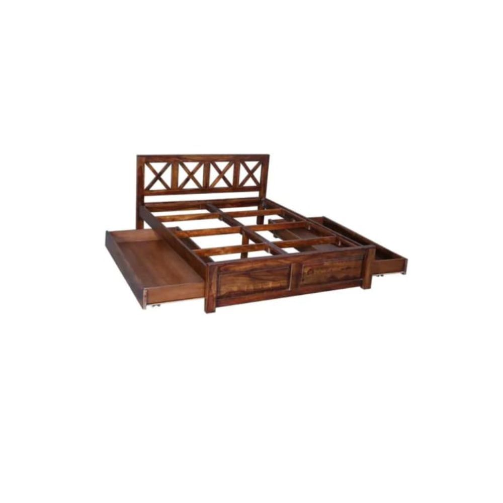Aaram By Zebrs Solid Sheesham Wood King Size Bed with Drawer Storage (Matt Finish) | Sheesham Wood Bed | Solid Wood Bed | Bed for Home | Bed with Storage | King Size Bed