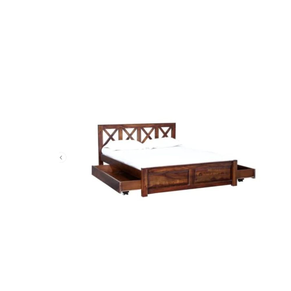 Aaram By Zebrs Solid Sheesham Wood King Size Bed with Drawer Storage (Matt Finish) | Sheesham Wood Bed | Solid Wood Bed | Bed for Home | Bed with Storage | King Size Bed