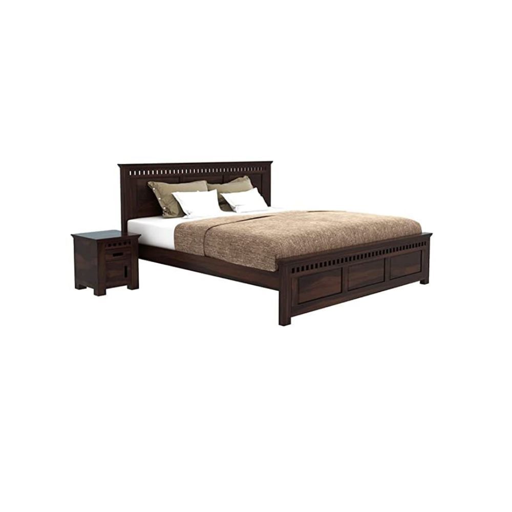Aaram By Zebrs Solid Sheesham Wood King Size Bed Without Storage Bed for Bedroom Solid Wooden Furniture Beds for Home Living Room (Walnut Finish)
