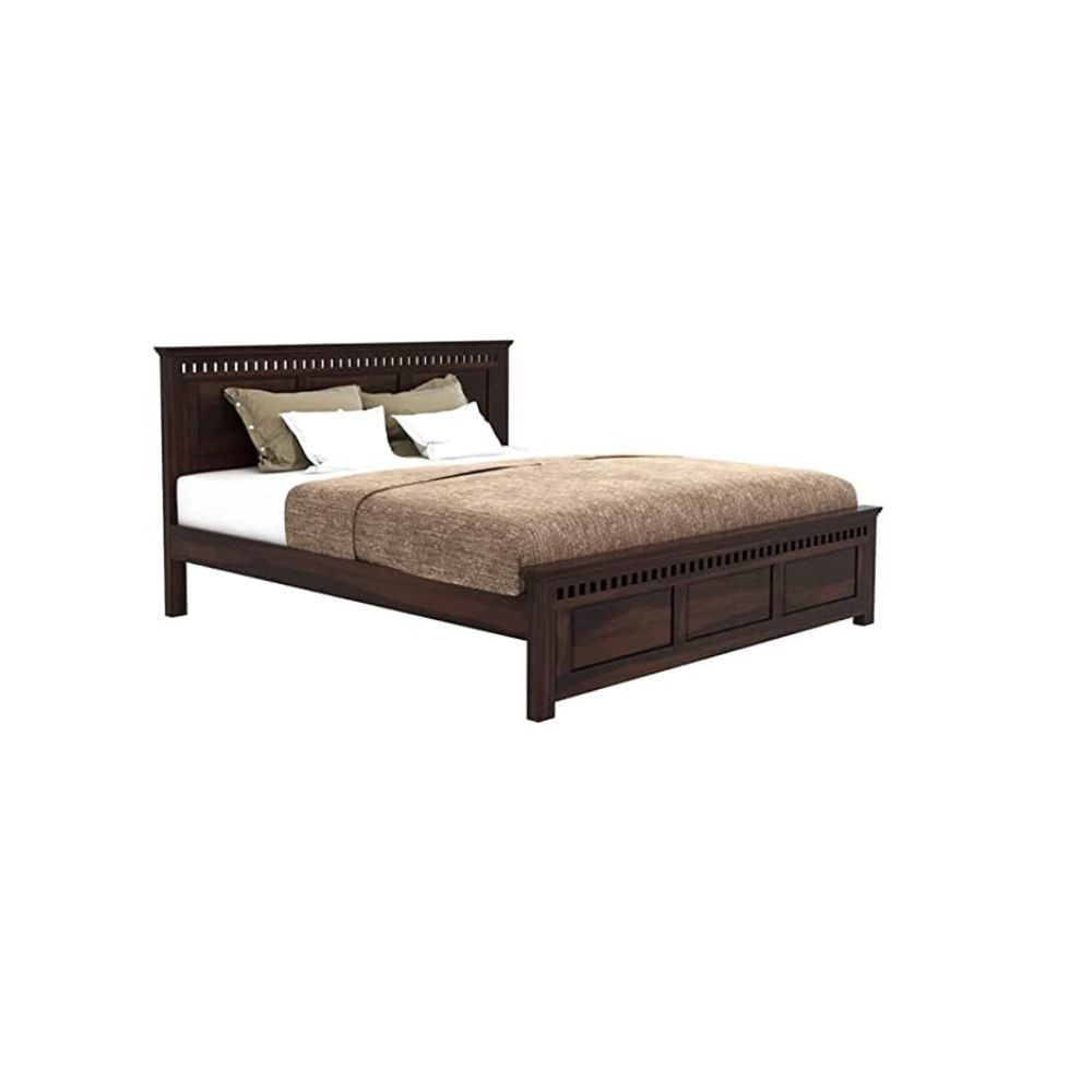 Aaram By Zebrs Solid Sheesham Wood King Size Bed Without Storage Bed for Bedroom Solid Wooden Furniture Beds for Home Living Room (Walnut Finish)