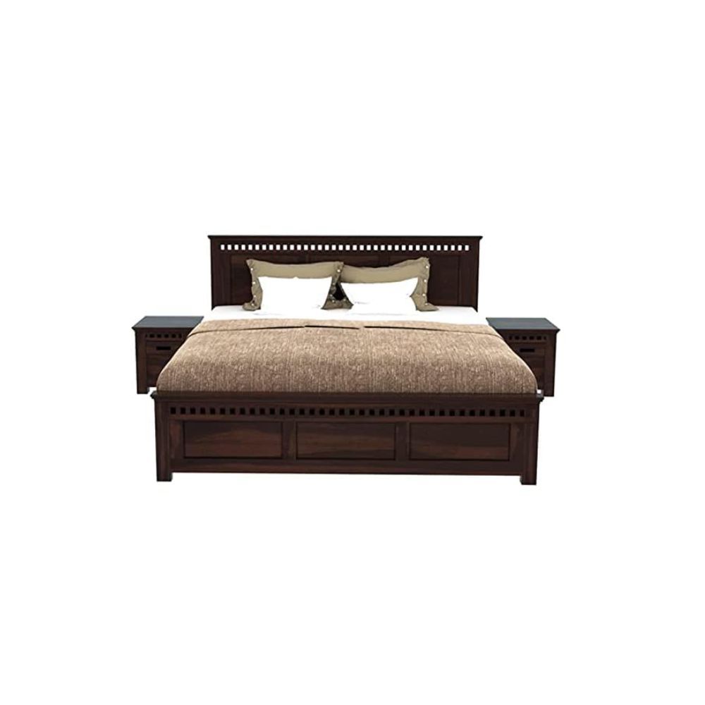 Aaram By Zebrs Solid Sheesham Wood King Size Bed Without Storage Bed for Bedroom Solid Wooden Furniture Beds for Home Living Room (Walnut Finish)