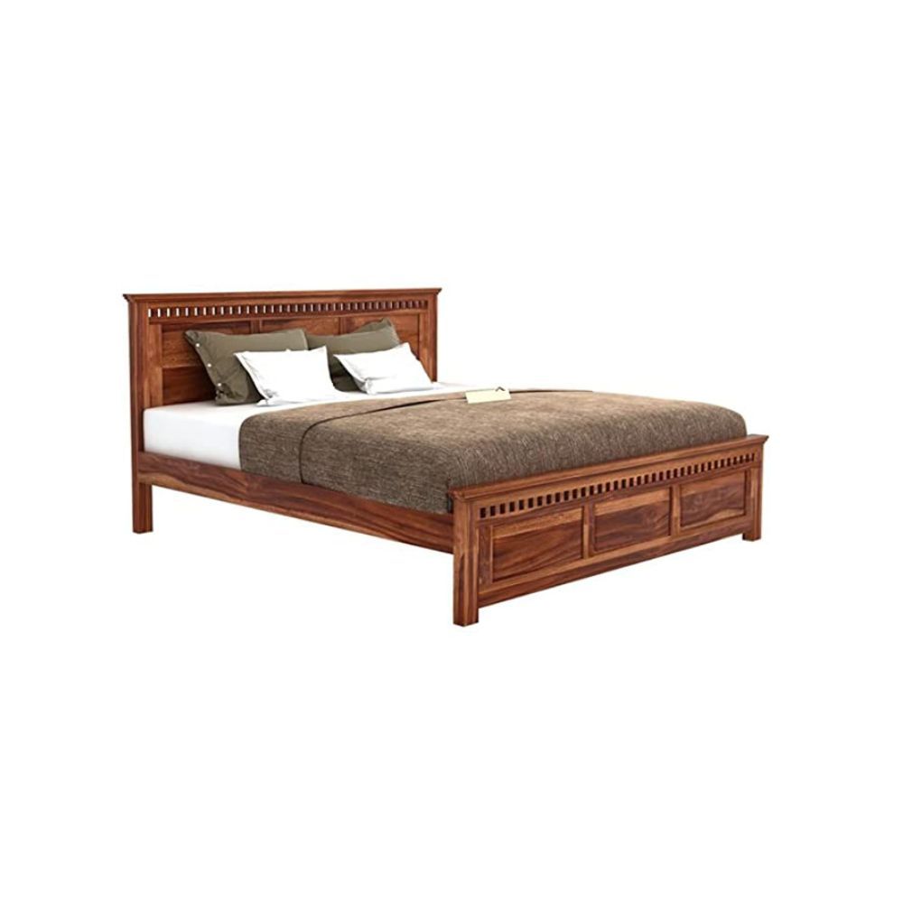 Aaram By Zebrs Solid Sheesham Wood King Size Bed Without Storage Bed for Bedroom Solid Wooden Furniture Beds for Home Living Room Without Bedside (Honey Finish)