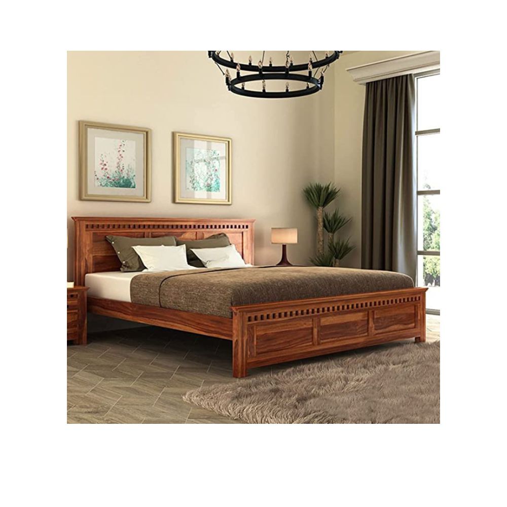 Aaram By Zebrs Solid Sheesham Wood King Size Bed Without Storage Bed for Bedroom Solid Wooden Furniture Beds for Home Living Room Without Bedside (Honey Finish)