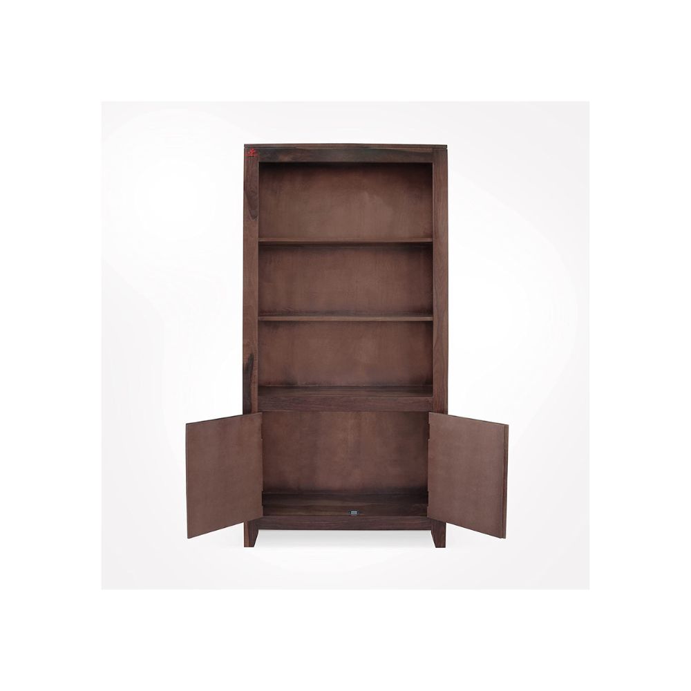 Aaram By Zebrs Solid Sheesham Wood Niwar Book Shelf with 2 Door Cabinet Storage for Home Living Room Library Office Furniture Wooden Bookcase