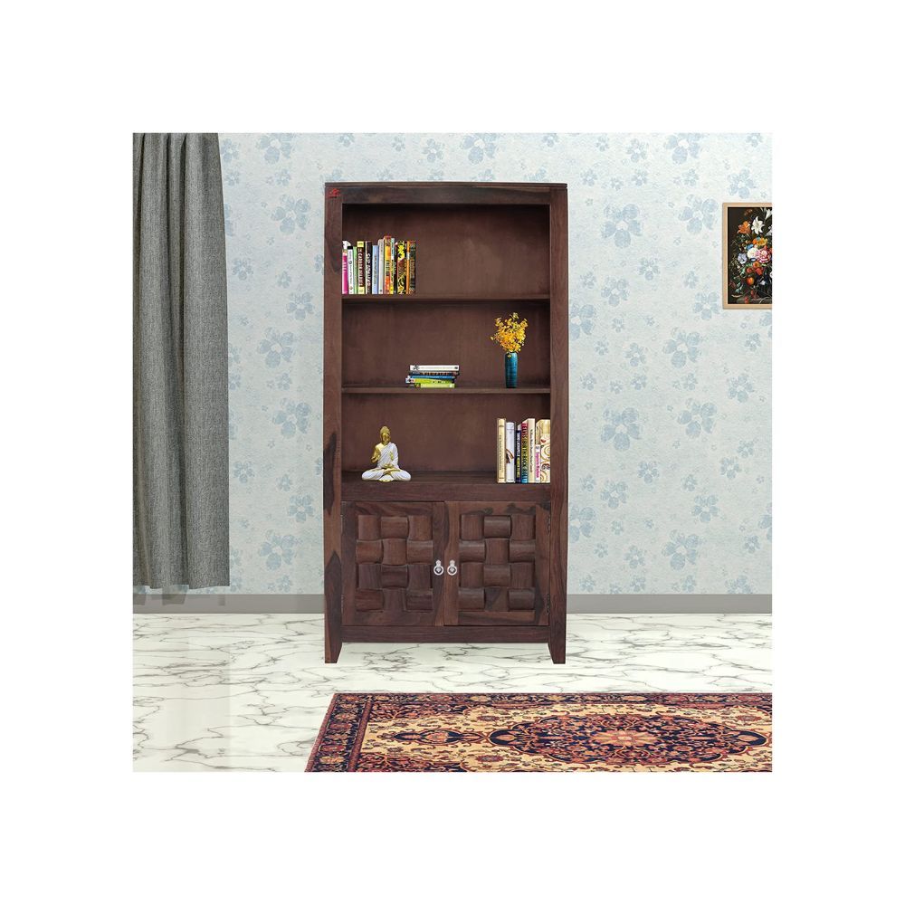 Aaram By Zebrs Solid Sheesham Wood Niwar Book Shelf with 2 Door Cabinet Storage for Home Living Room Library Office Furniture Wooden Bookcase