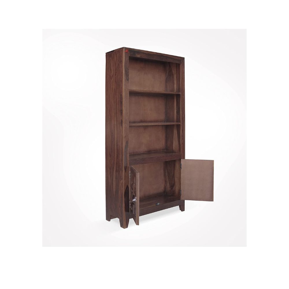 Aaram By Zebrs Solid Sheesham Wood Niwar Book Shelf with 2 Door Cabinet Storage for Home Living Room Library Office Furniture Wooden Bookcase