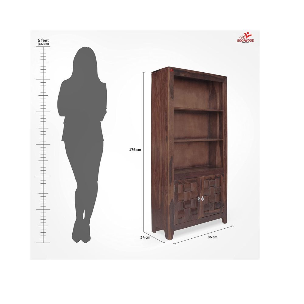 Aaram By Zebrs Solid Sheesham Wood Niwar Book Shelf with 2 Door Cabinet Storage for Home Living Room Library Office Furniture Wooden Bookcase