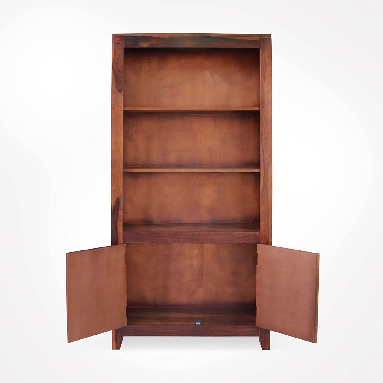 Aaram By Zebrs Solid Sheesham Wood Niwar Book Shelf with 2 Door Cabinet Storage for Home Living Room Library Office Furniture Wooden Bookcase Unit Display Rack (Honey Finish Pre-Assembled