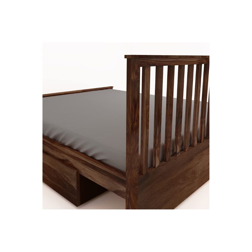Aaram By Zebrs Solid Sheesham Wood Queen Bed with Drawer Storage (Matt Finish) | Sheesham Wood Bed | Solid Wood Bed | Bed for Home | Bed with Storage