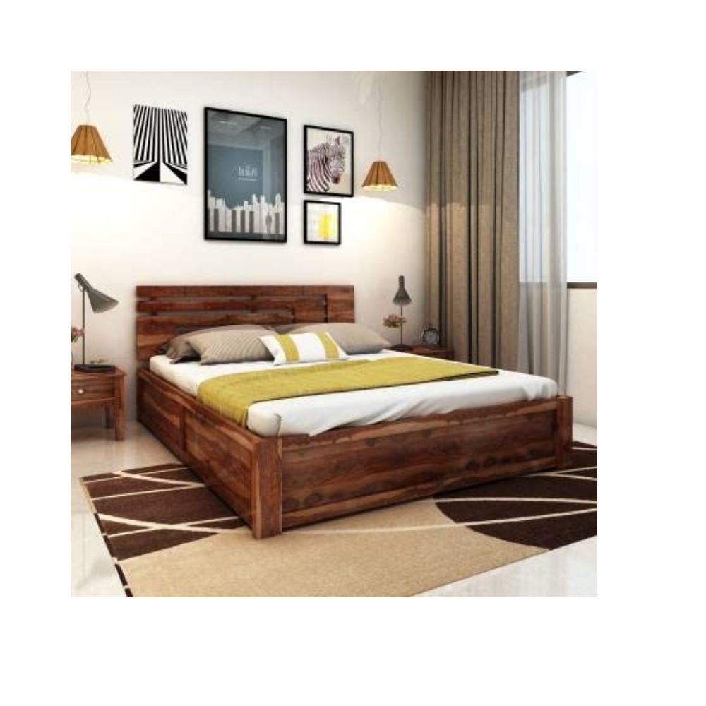 Aaram By Zebrs Solid Sheesham Wood Queen Bed with Drawer Storage (Matt Finish) | Sheesham Wood Bed | Solid Wood Bed | Bed for Home