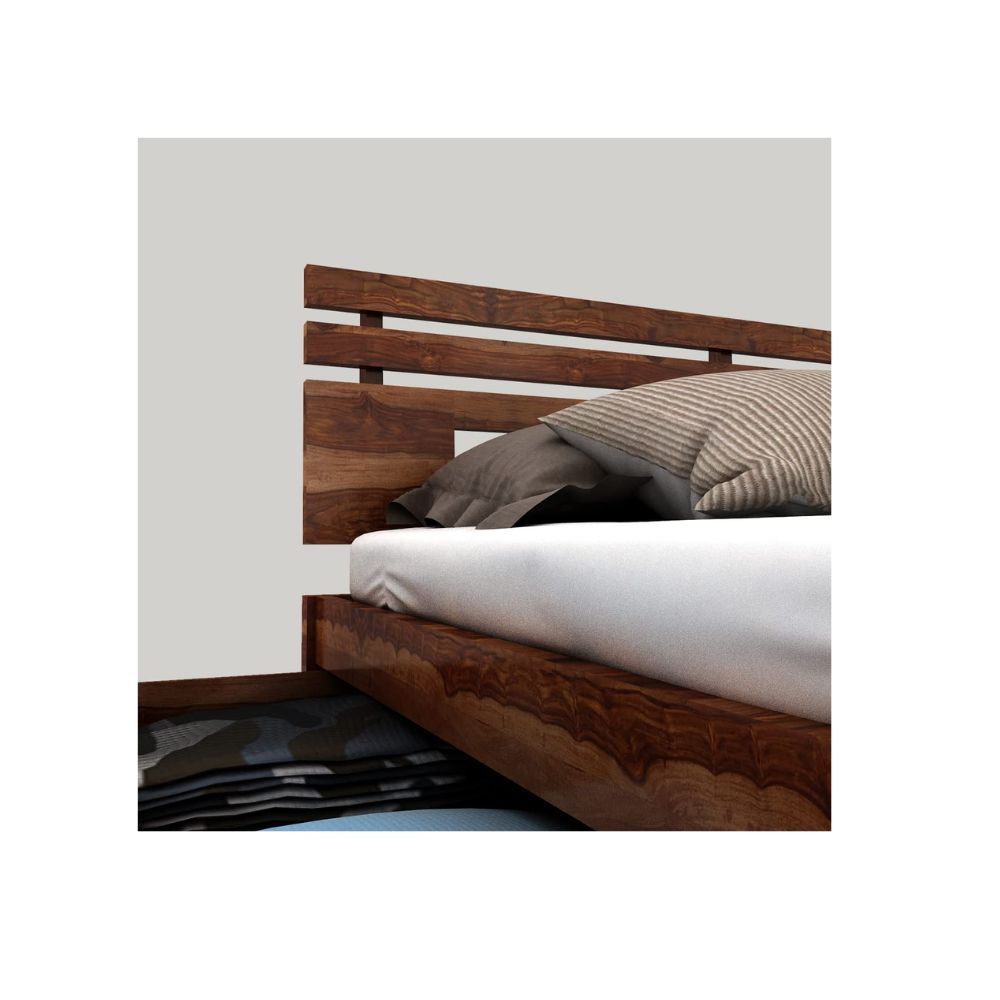 Aaram By Zebrs Solid Sheesham Wood Queen Bed with Drawer Storage (Matt Finish) | Sheesham Wood Bed | Solid Wood Bed | Bed for Home