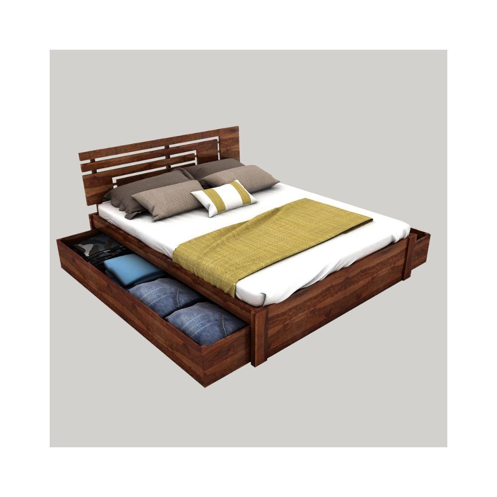 Aaram By Zebrs Solid Sheesham Wood Queen Bed with Drawer Storage (Matt Finish) | Sheesham Wood Bed | Solid Wood Bed | Bed for Home
