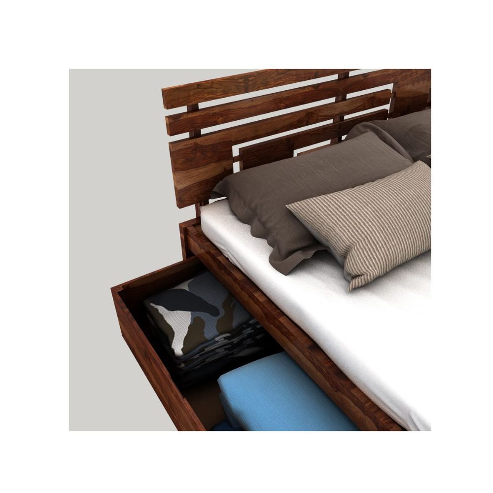 Aaram By Zebrs Solid Sheesham Wood Queen Bed with Drawer Storage (Matt Finish) | Sheesham Wood Bed | Solid Wood Bed | Bed for Home