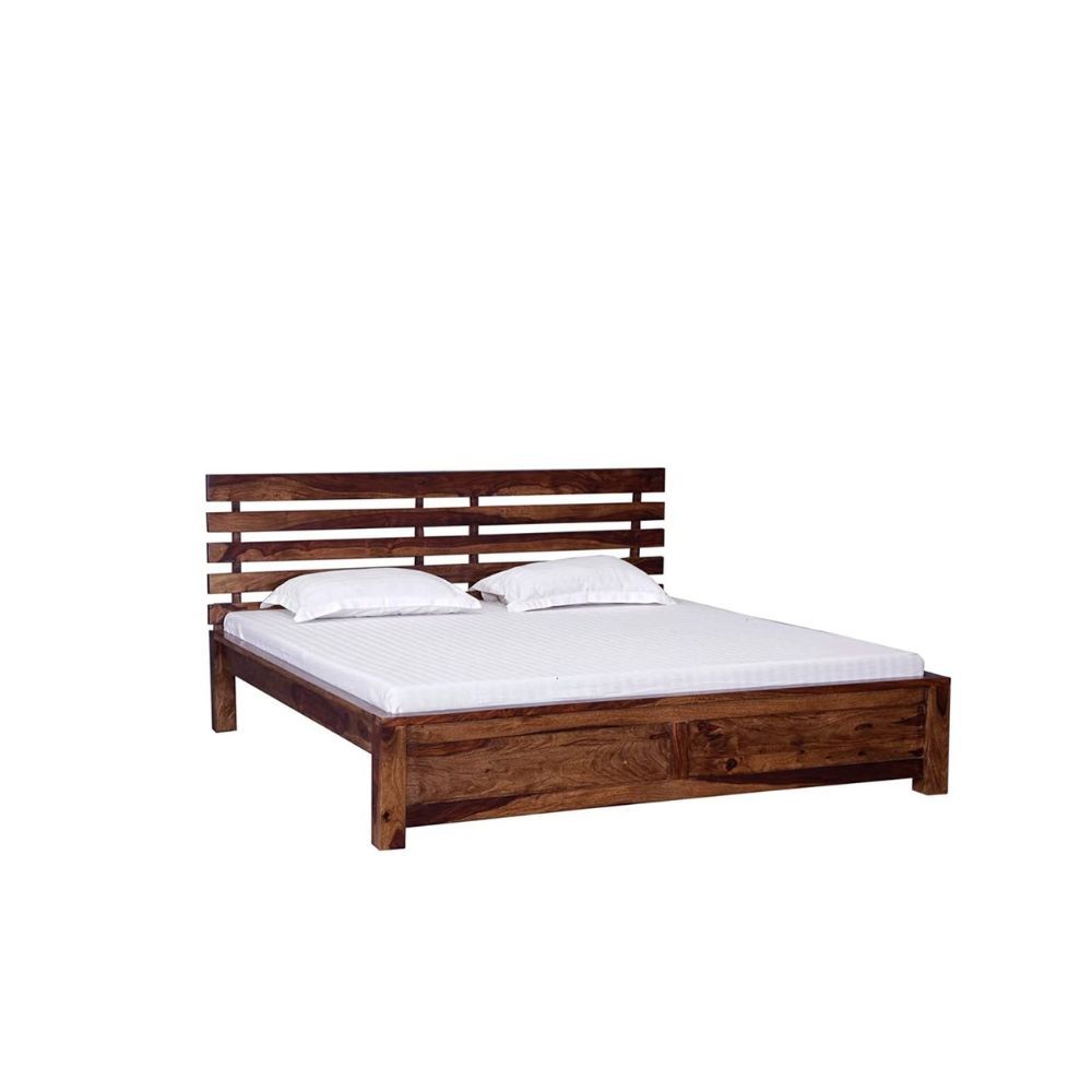 Aaram By Zebrs Solid Sheesham Wood Queen Bed Without Storage (Matt Finish) | Sheesham Wood Bed | Solid Wood Bed | Bed for Home