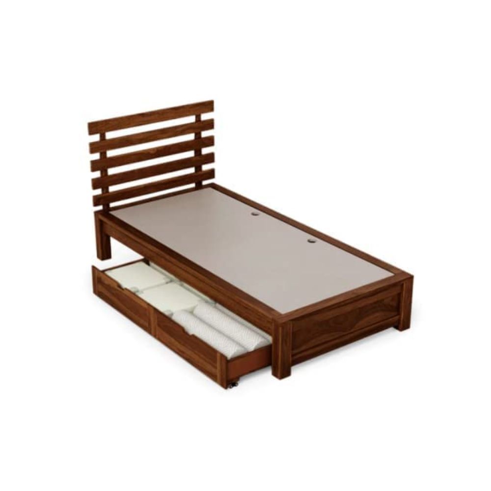 Aaram By Zebrs Solid Sheesham Wood Single Bed with Drawer Storage (Matt Finish) | Sheesham Wood Bed | Solid Wood Bed | Bed for Home