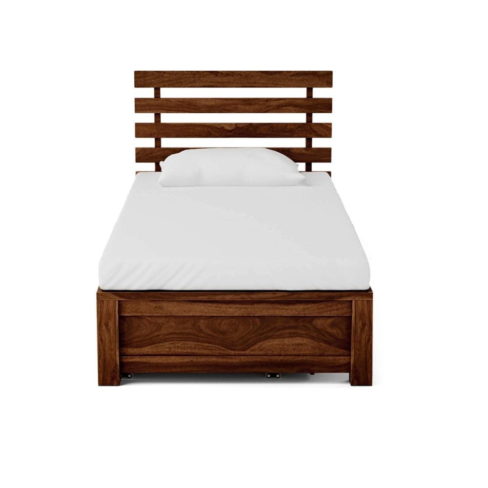 Aaram By Zebrs Solid Sheesham Wood Single Bed with Drawer Storage (Matt Finish) | Sheesham Wood Bed | Solid Wood Bed | Bed for Home