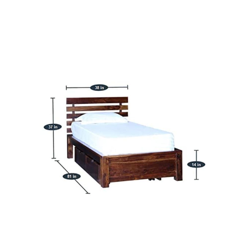 Aaram By Zebrs Solid Sheesham Wood Single Bed with Drawer Storage (Matt Finish) | Sheesham Wood Bed | Solid Wood Bed | Bed for Home