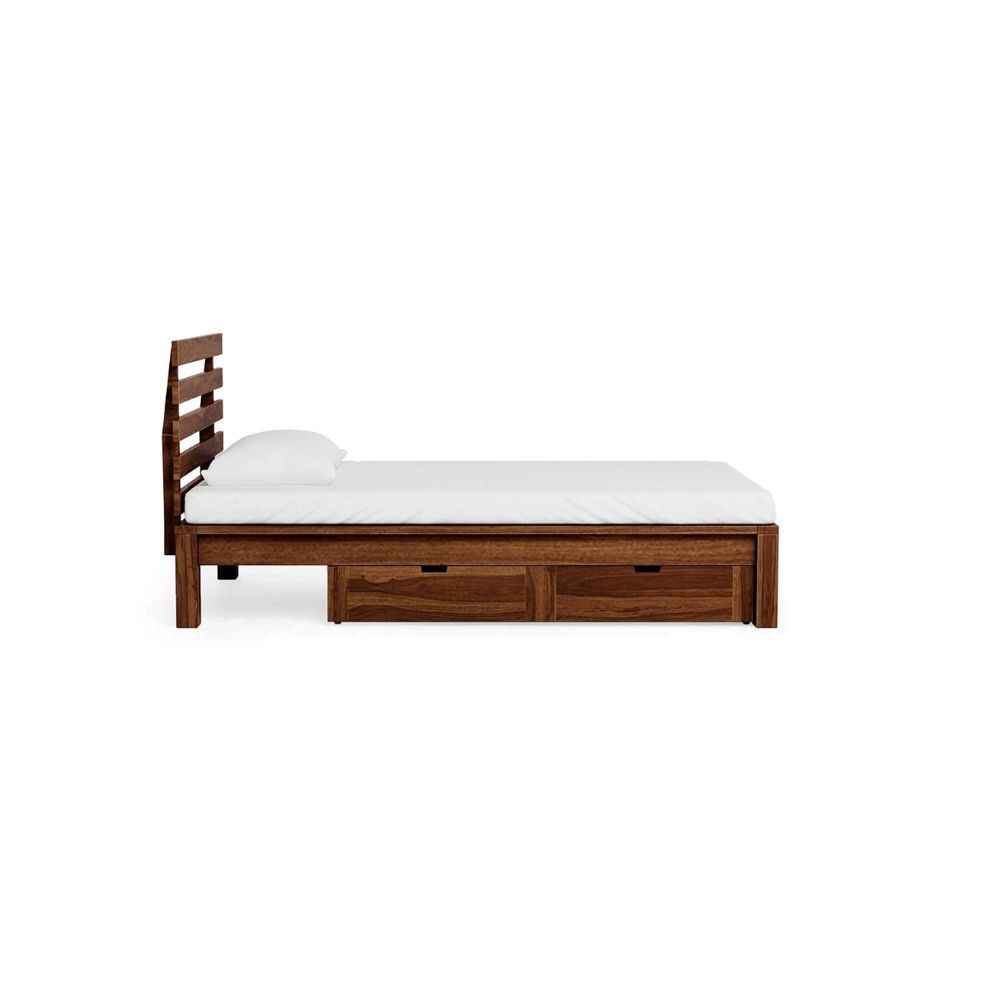 Aaram By Zebrs Solid Sheesham Wood Single Bed with Drawer Storage (Matt Finish) | Sheesham Wood Bed | Solid Wood Bed | Bed for Home