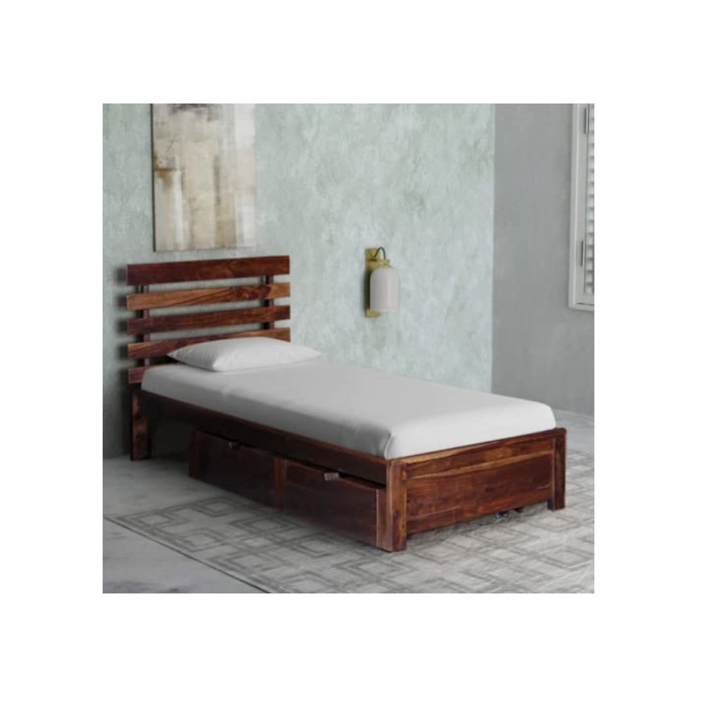 Aaram By Zebrs Solid Sheesham Wood Single Bed with Drawer Storage (Matt Finish) | Sheesham Wood Bed | Solid Wood Bed | Bed for Home