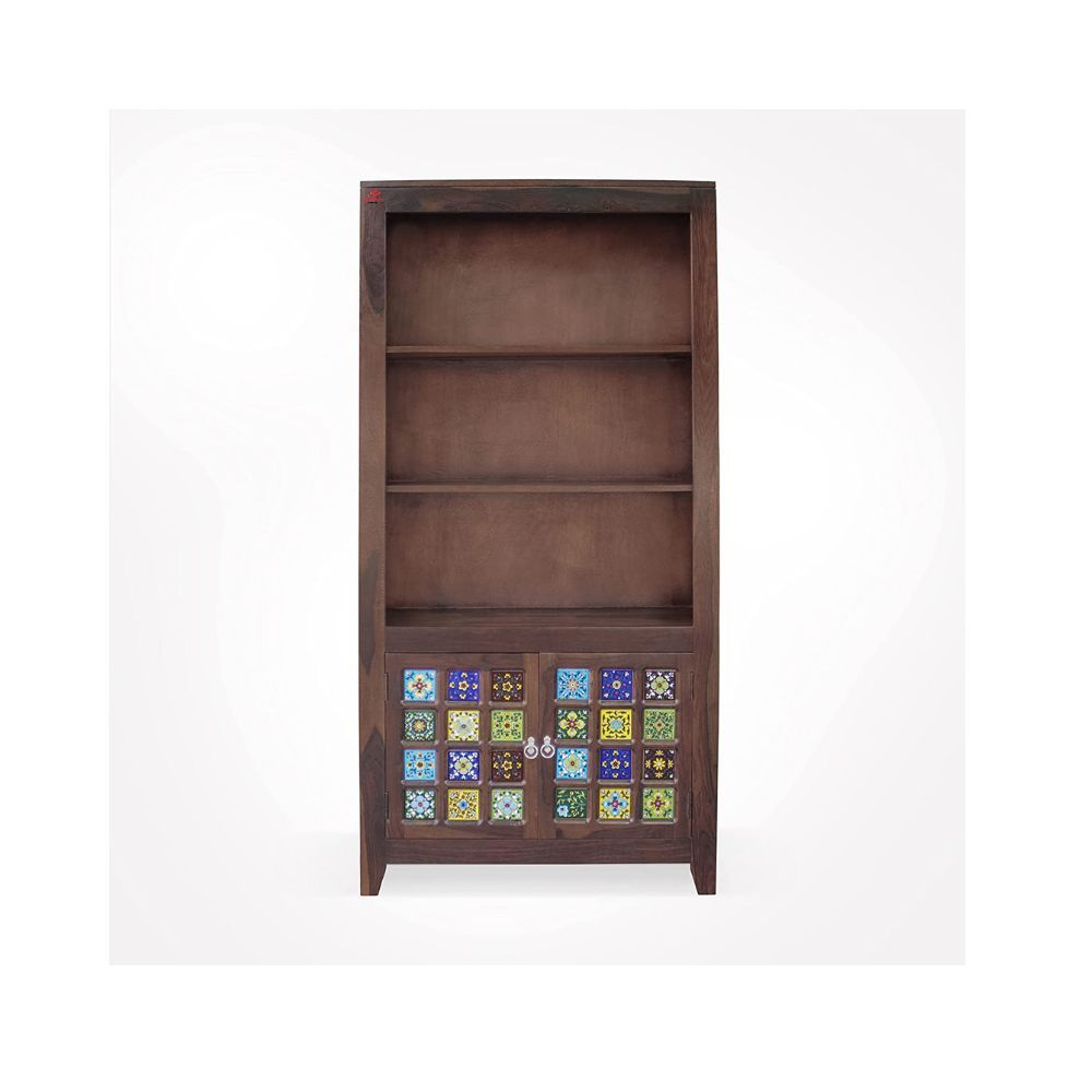 Aaram By Zebrs Solid Sheesham Wood Tail Book Shelf with 2 Door Cabinet Storage for Home Living Room Library Office Furniture Wooden Bookcase