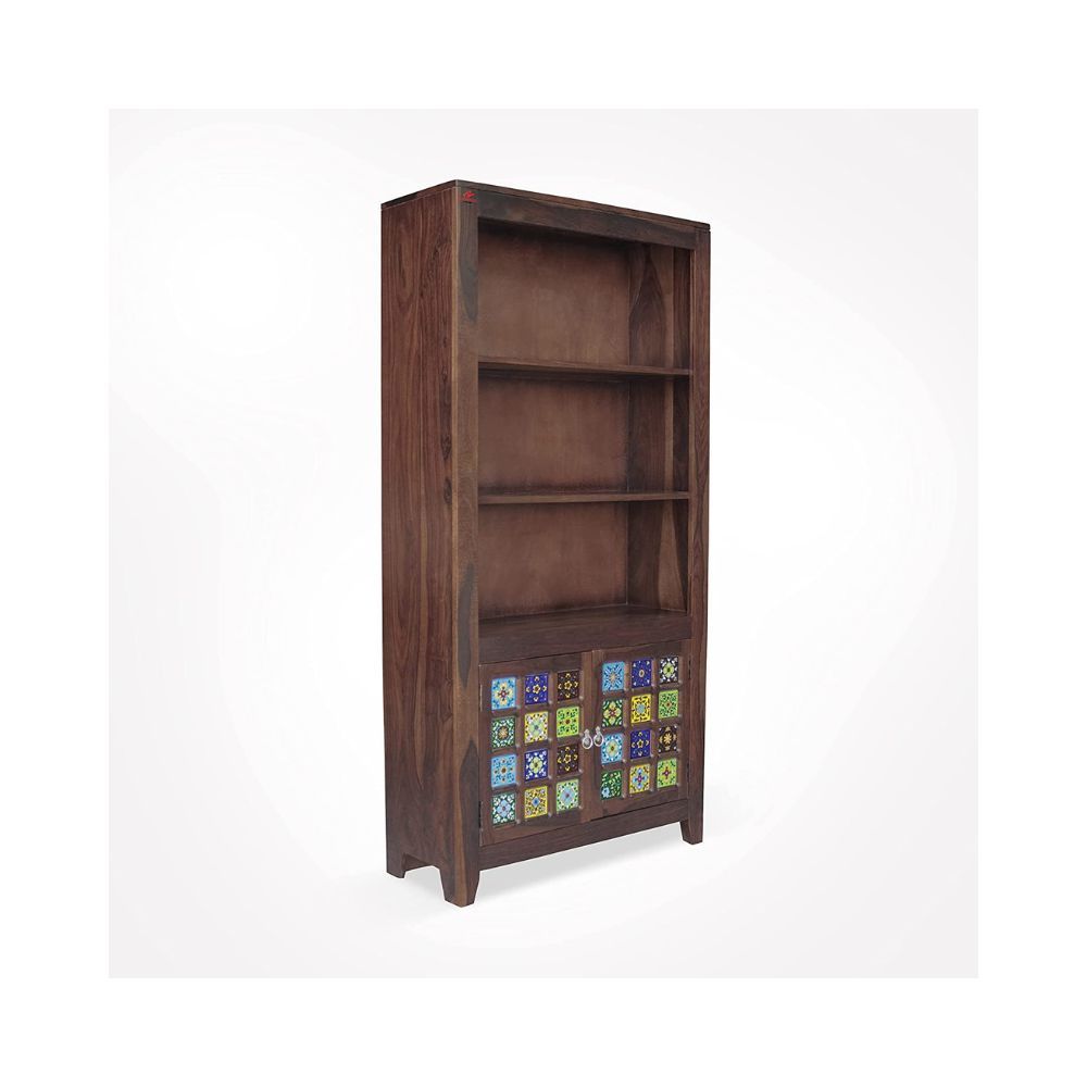 Aaram By Zebrs Solid Sheesham Wood Tail Book Shelf with 2 Door Cabinet Storage for Home Living Room Library Office Furniture Wooden Bookcase