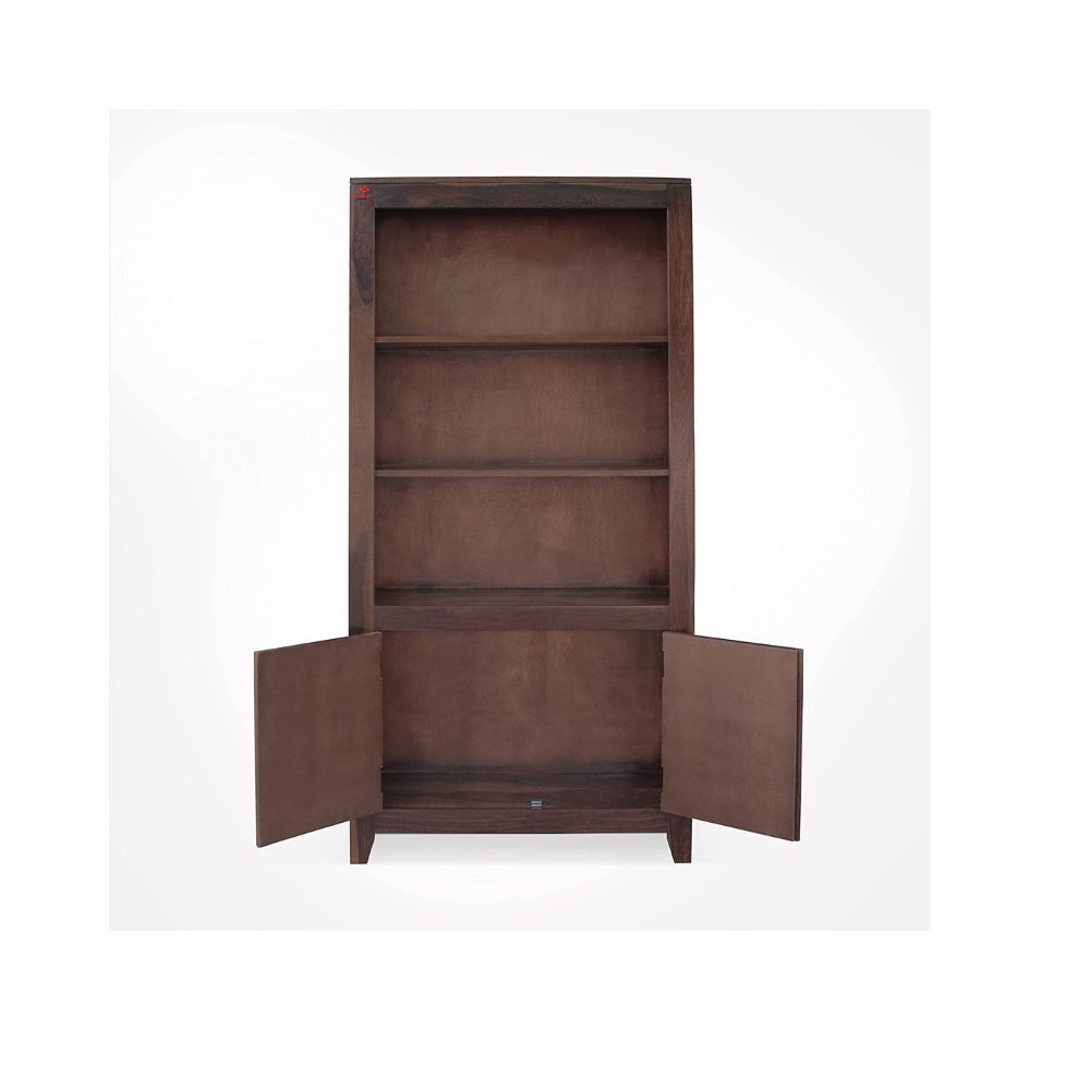 Aaram By Zebrs Solid Sheesham Wood Tail Book Shelf with 2 Door Cabinet Storage for Home Living Room Library Office Furniture Wooden Bookcase
