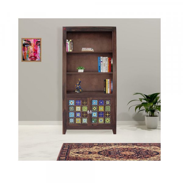 Aaram By Zebrs Solid Sheesham Wood Tail Book Shelf with 2 Door Cabinet Storage for Home Living Room Library Office Furniture Wooden Bookcase