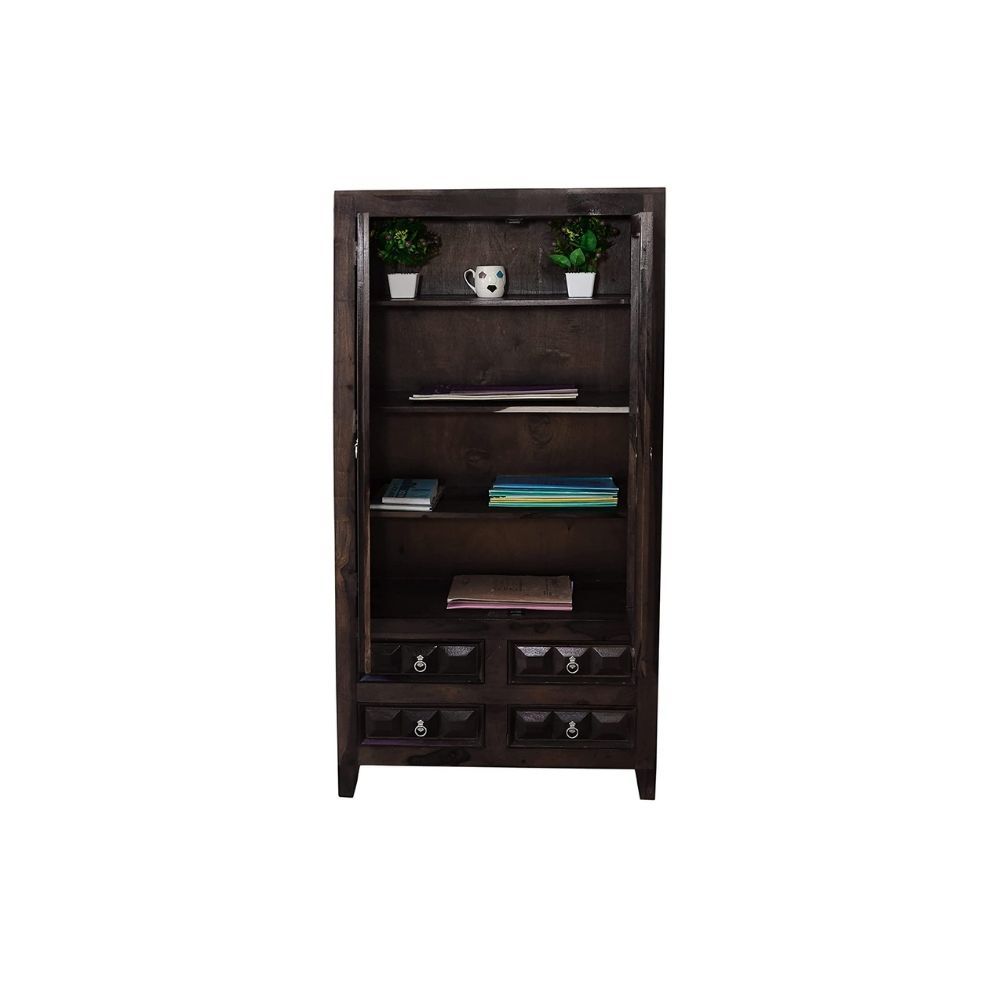Aaram By Zebrs Solid Sheesham Wooden Book Shelf Cabinet with Glass Rack and Drawer Storage for Home & Office Living Room