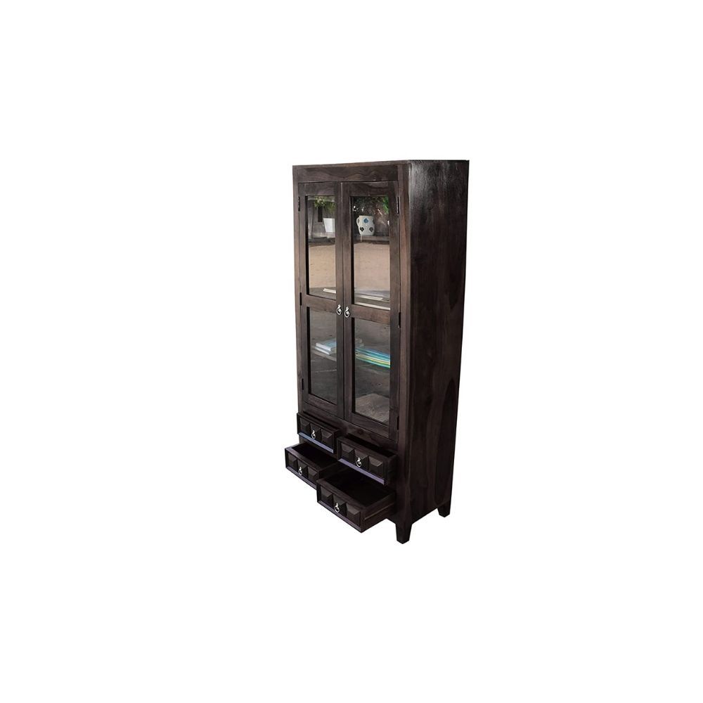 Aaram By Zebrs Solid Sheesham Wooden Book Shelf Cabinet with Glass Rack and Drawer Storage for Home & Office Living Room
