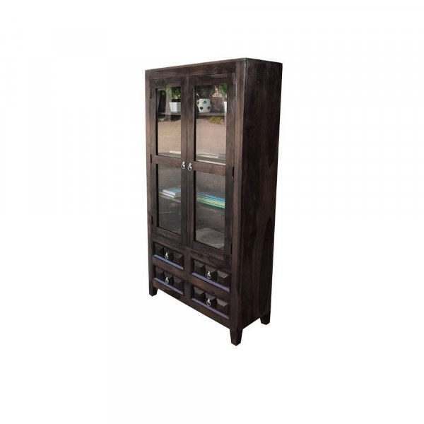 Aaram By Zebrs Solid Sheesham Wooden Book Shelf Cabinet with Glass Rack and Drawer Storage for Home &amp; Office Living Room