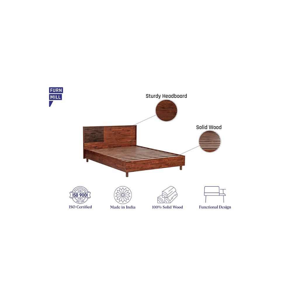 Aaram By Zebrs Solid Wood Bed by Hermosa Design Studio | Finish : Natural Stain | Wooden Queen Size Bed for Bedroom