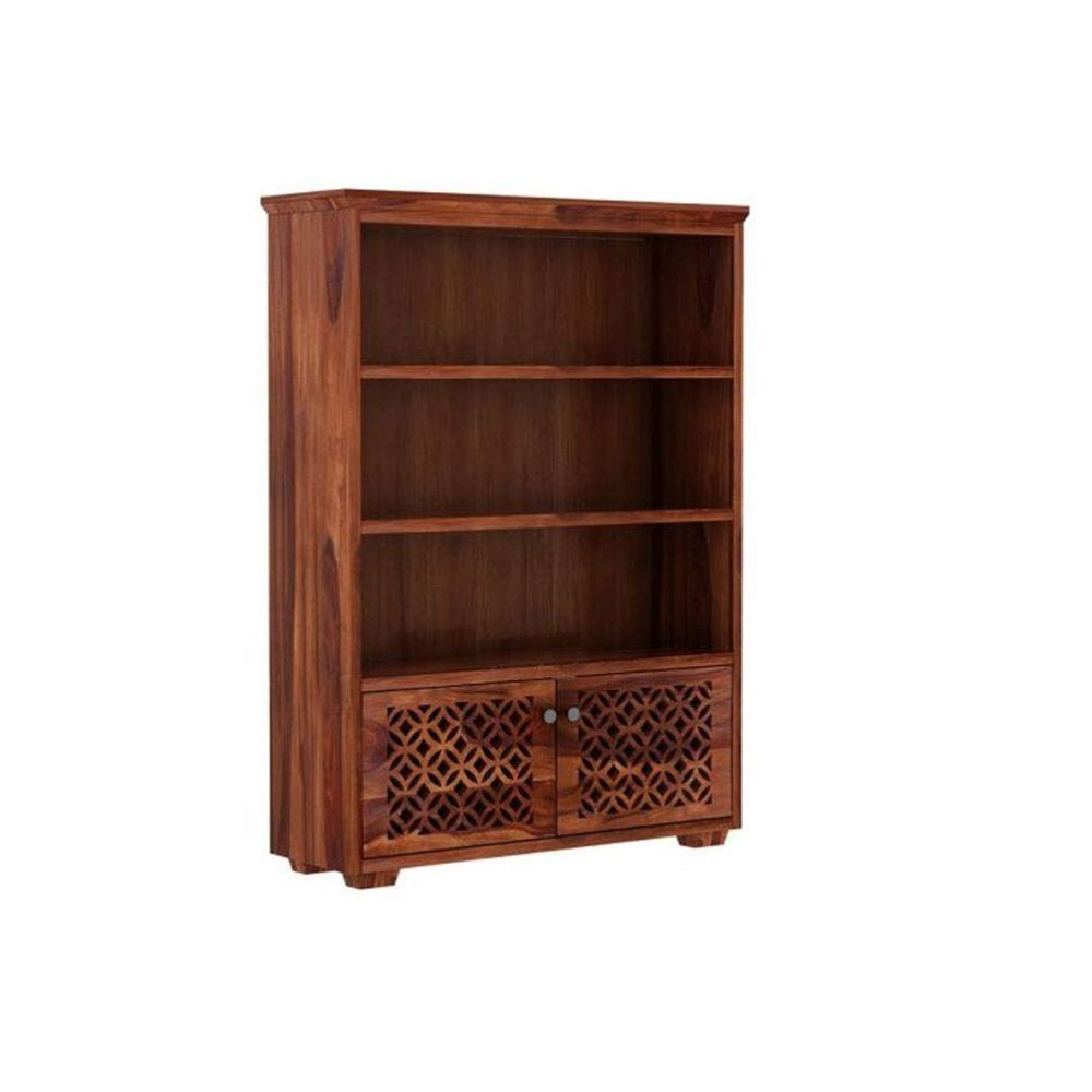 Aaram By Zebrs Solid Wood Display Unit Book Shelves for Living Room | Open Bookcase Shelf with 3 Shelf & 2 Door Cabinet Storage | Sheesham Wood