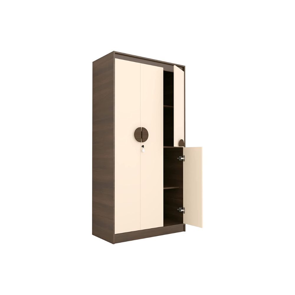 Aaram By Zebrs Wood 3 Door Wardrobe - Walnut & Beige