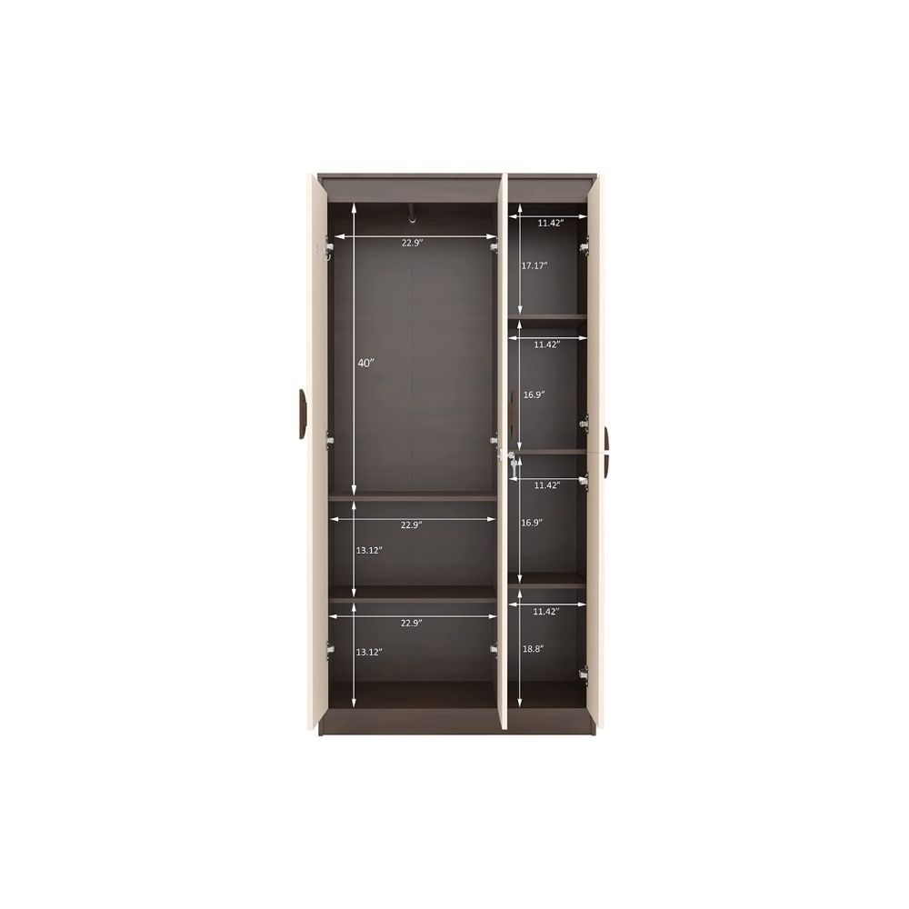 Aaram By Zebrs Wood 3 Door Wardrobe - Walnut & Beige
