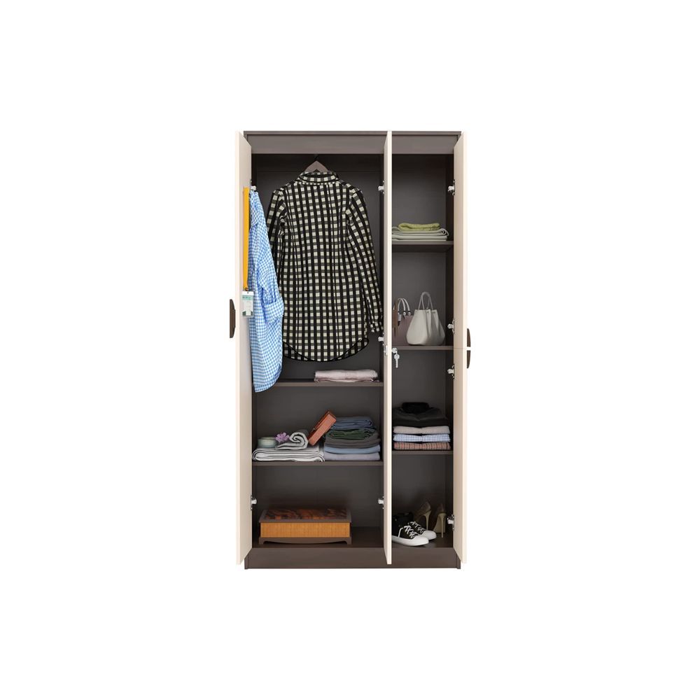 Aaram By Zebrs Wood 3 Door Wardrobe - Walnut & Beige