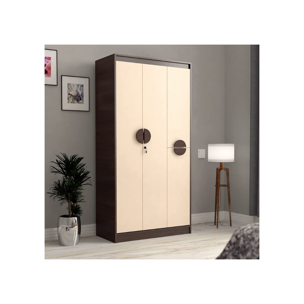 Aaram By Zebrs Wood 3 Door Wardrobe - Walnut & Beige