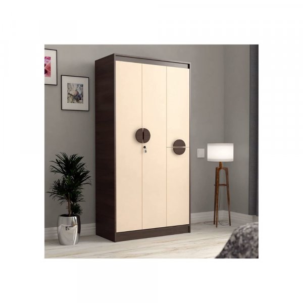 Aaram By Zebrs Wood 3 Door Wardrobe - Walnut &amp; Beige