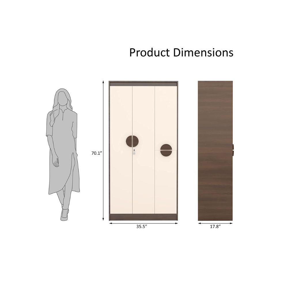 Aaram By Zebrs Wood 3 Door Wardrobe - Walnut & Beige