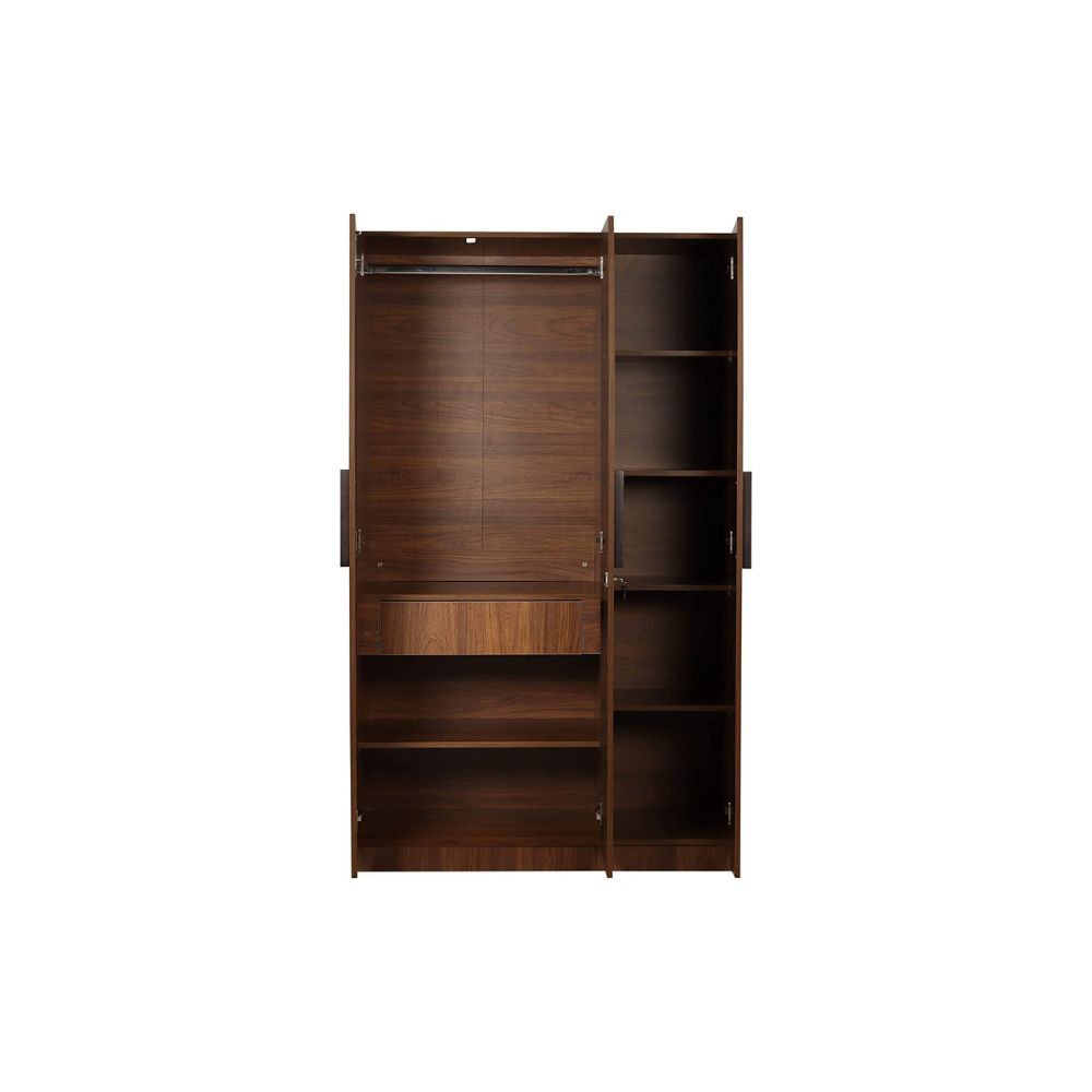 Aaram By Zebrs Wood 3 Door Wardrobe with Drawer & with Mirror - Teak Finish
