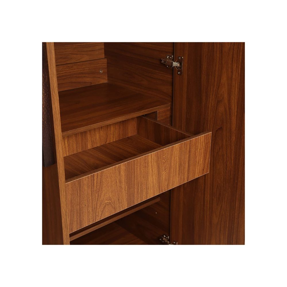 Aaram By Zebrs Wood 3 Door Wardrobe with Drawer & with Mirror - Teak Finish