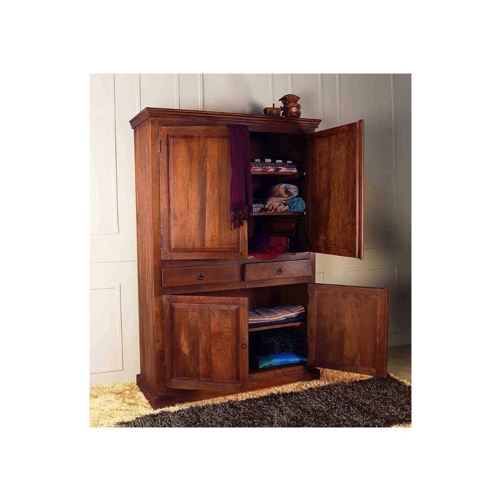Aaram By Zebrs Wood Almirah Wardrobe with 2 Drawers and 4 Door Storage Cabinet for Living Room Bedroom Furniture for Home (Honey Finish)