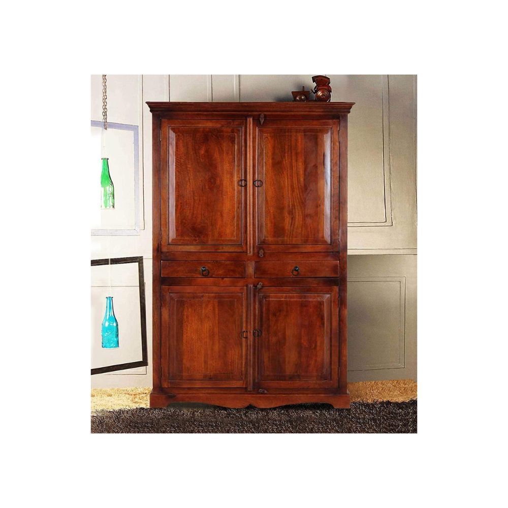 Aaram By Zebrs Wood Almirah Wardrobe with 2 Drawers and 4 Door Storage Cabinet for Living Room Bedroom Furniture for Home (Honey Finish)