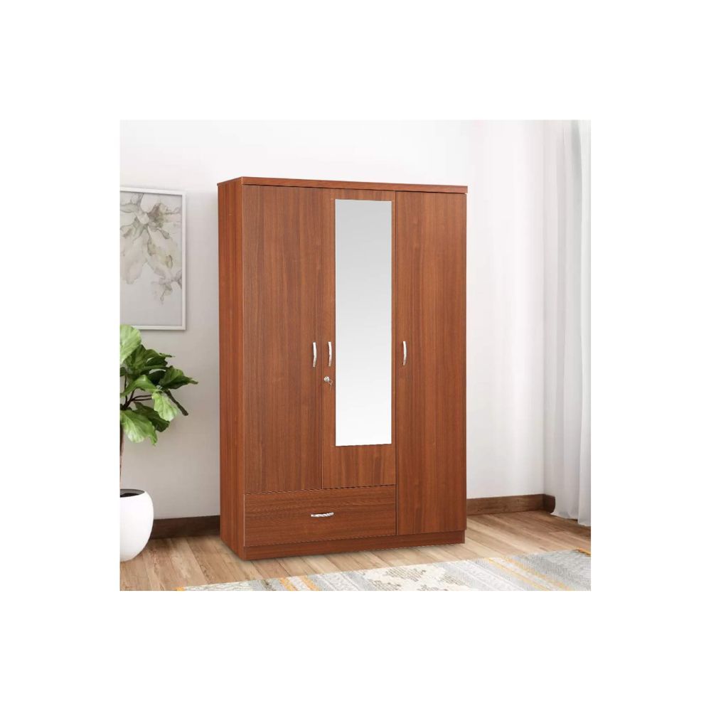 Aaram By Zebrs Wood Three Door Wardrobe in Regato Walnut Colour